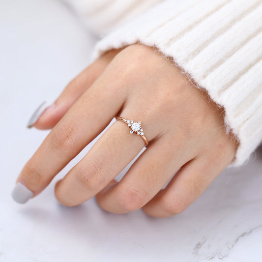 0.22 CT Round Shaped Moissanite Engagement Ring In Cluster Design