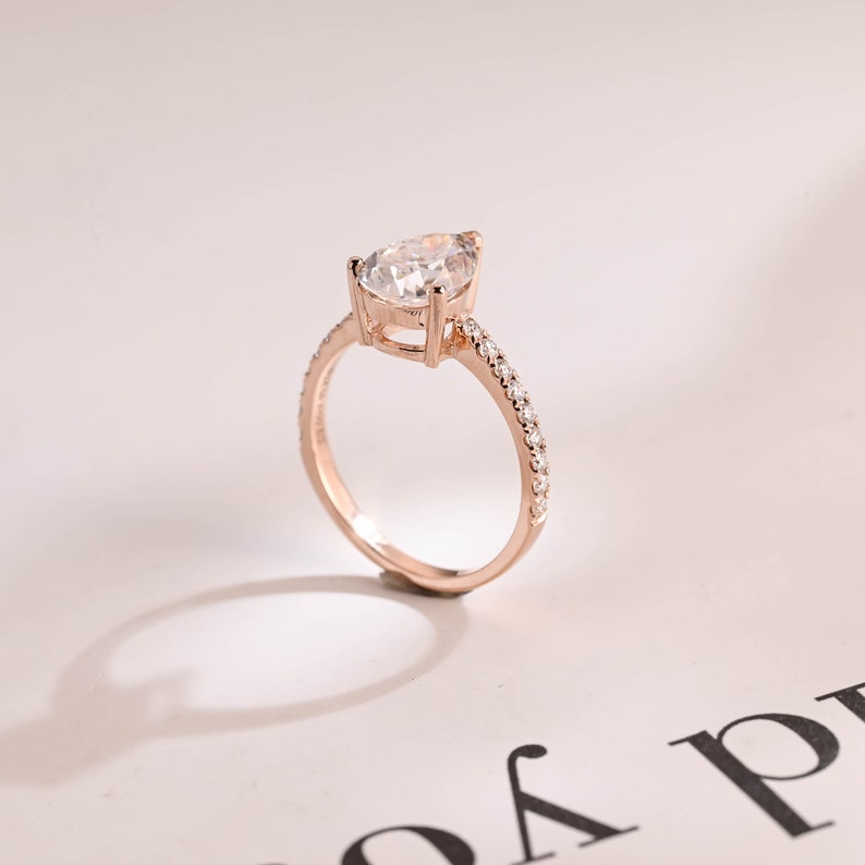 2.0 CT Pear Pave Moissanite Engagement Ring