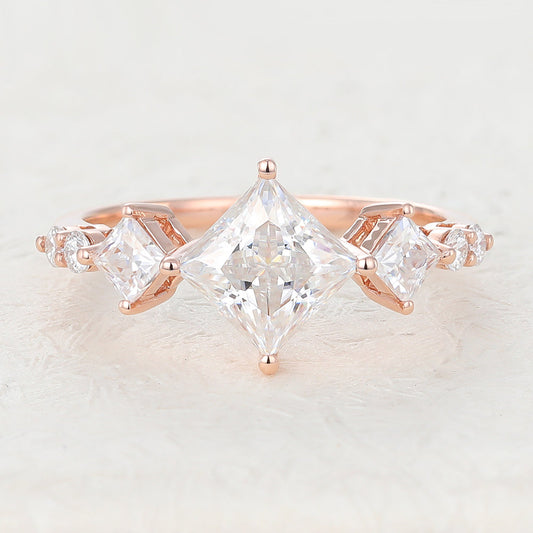 1.35 CT Princess Shaped Moissanite Engagement Ring In Cluster Design