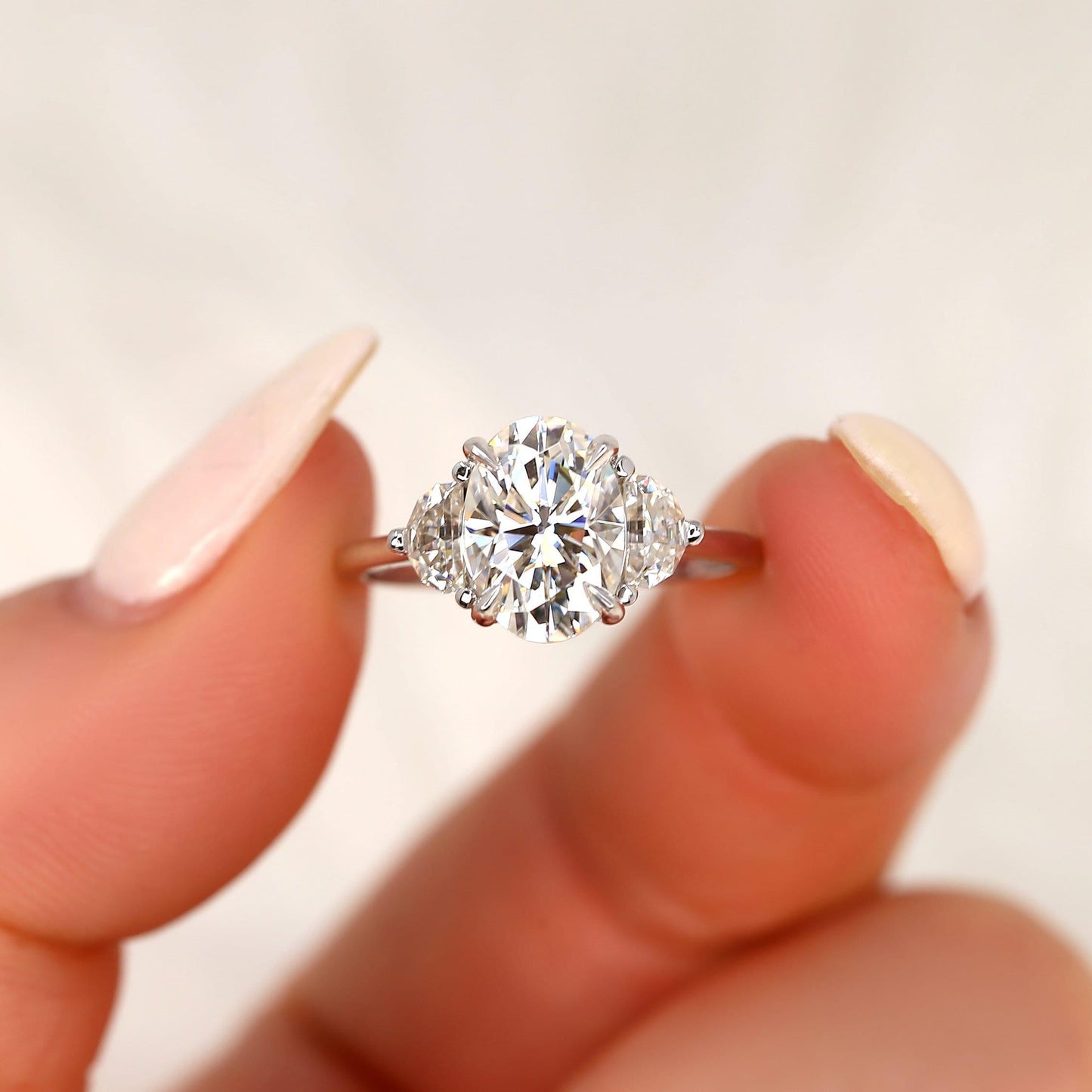2.5 CT Oval Three Stone Moissanite Engagement Ring