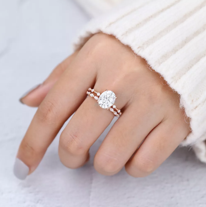 3 CT Oval Pave Moissanite Bridal Set
