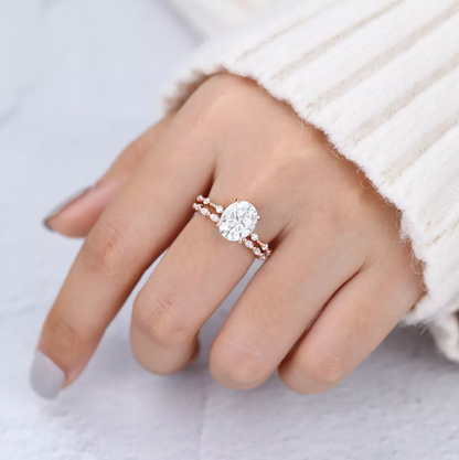 3 CT Oval Pave Moissanite Bridal Set