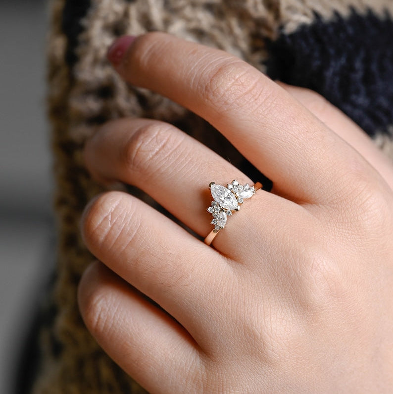 2.0 CT Marquise Cluster Moissanite Engagement Ring