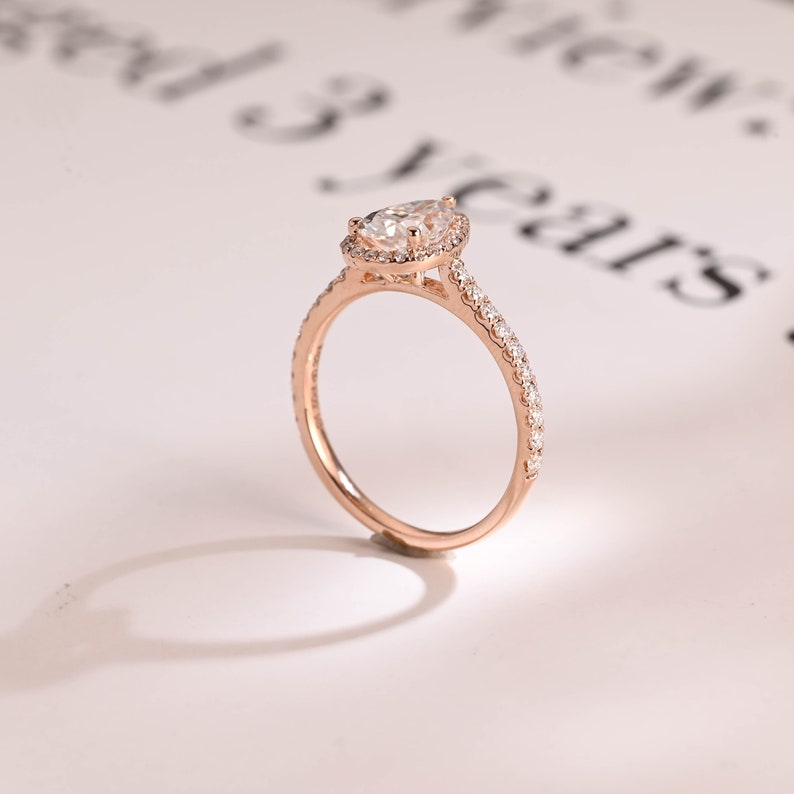2.0 CT Pear Pave & Halo Moissanite Engagement Ring