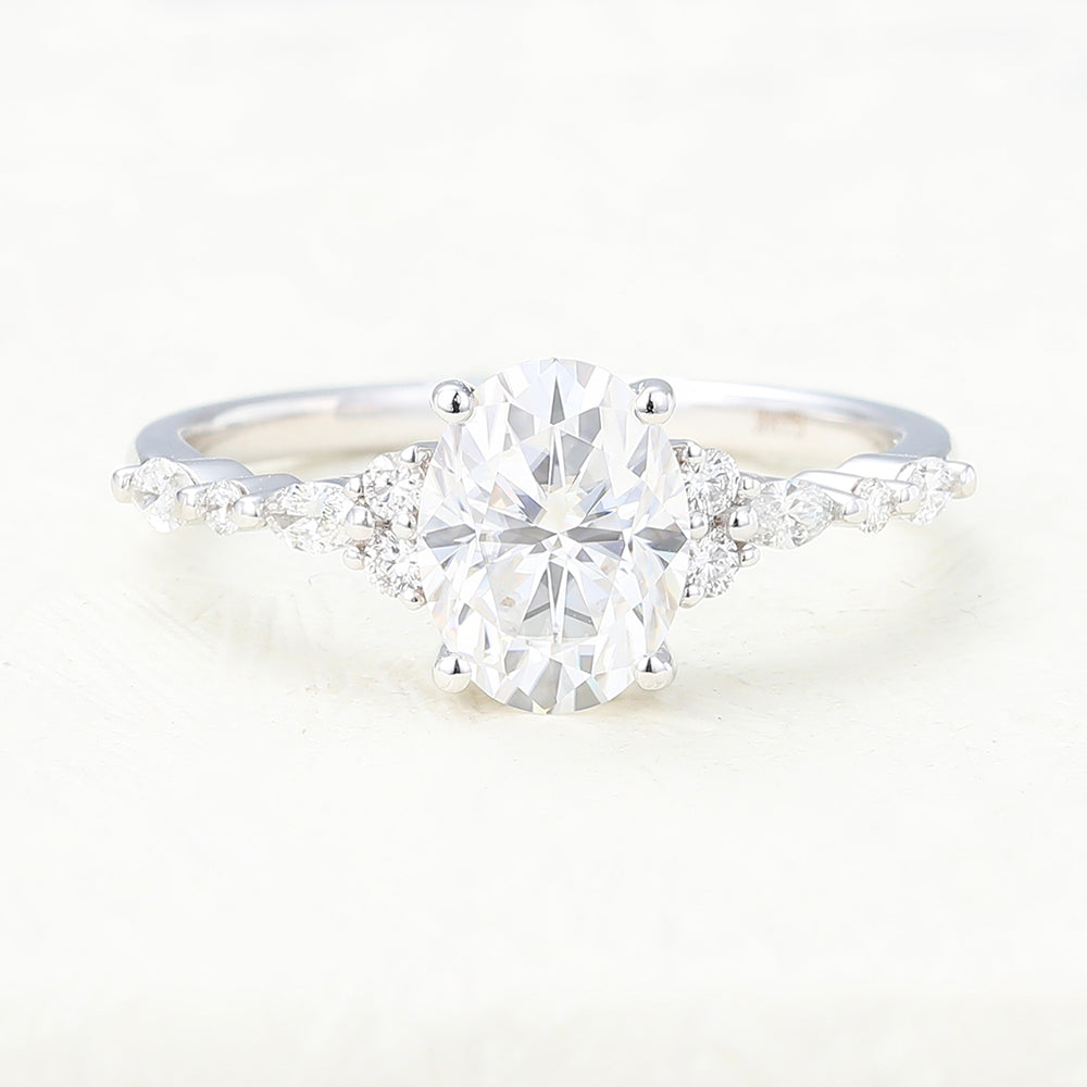 1.33 CT Oval Shaped Moissanite Engagement Ring In Cluster Design