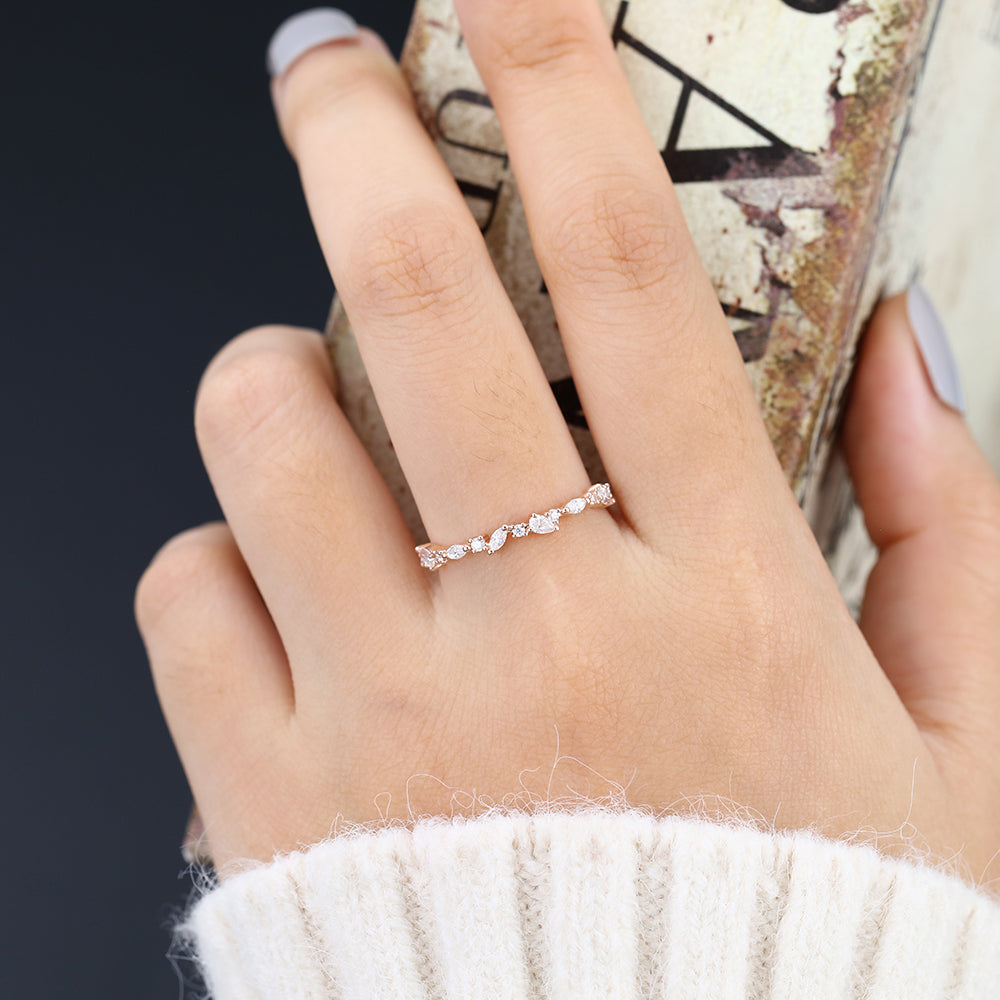 0.42 TCW Pear, Marquise & Round Half Eternity Moissanite Wedding Band