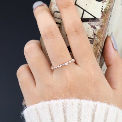 0.42 TCW Pear, Marquise & Round Half Eternity Moissanite Wedding Band