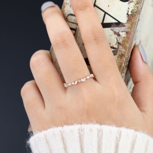 0.42 TCW Pear, Marquise & Round Half Eternity Moissanite Wedding Band