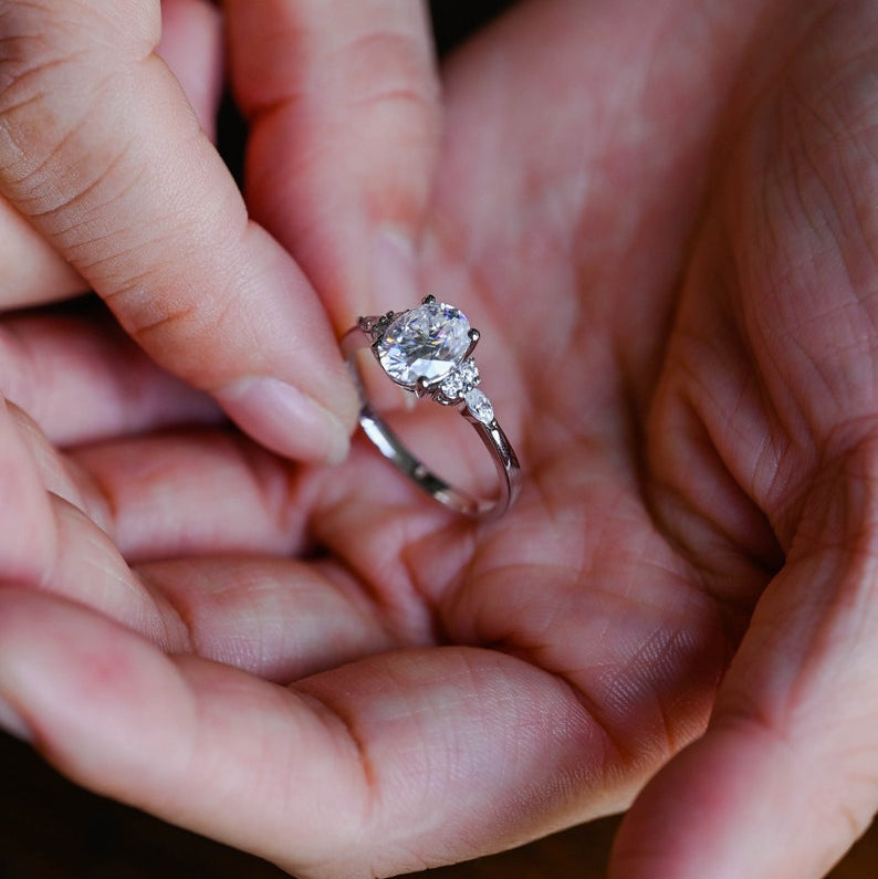 2.0 CT Oval Cluster Moissanite Engagement Ring