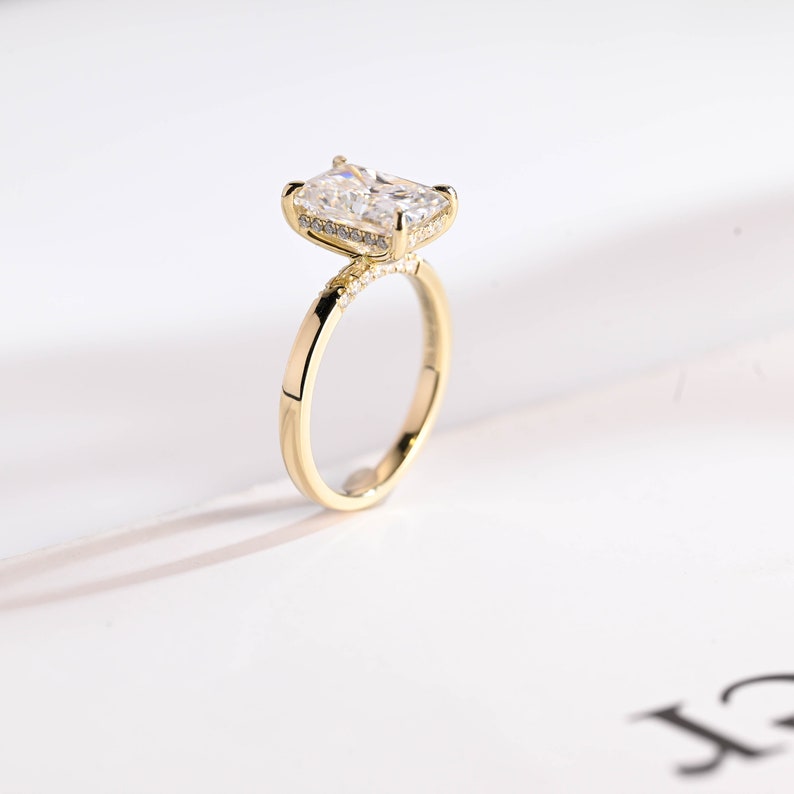 2.5 CT Radiant Hidden Halo Moissanite Engagement Ring