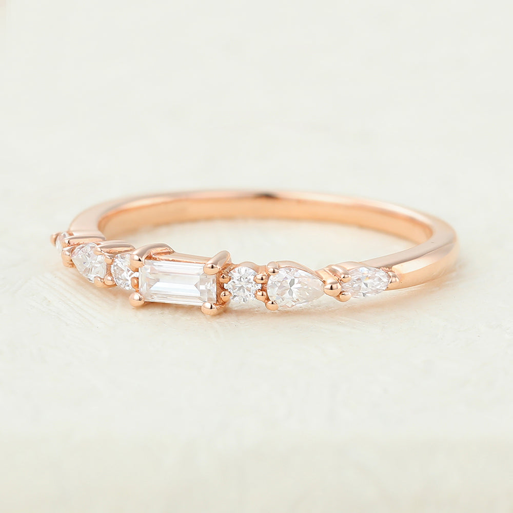 0.49 TCW Pear, Baguette, Marquise & Round Half Eternity Moissanite Wedding Band