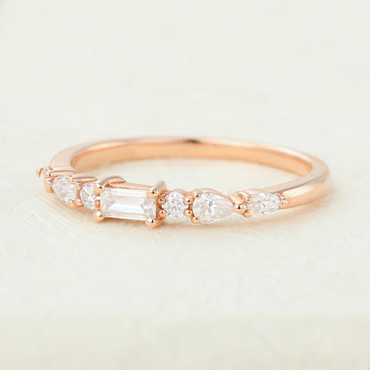 0.49 TCW Pear, Baguette, Marquise & Round Half Eternity Moissanite Wedding Band