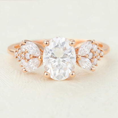 1.33 CT Oval Shaped Moissanite Engagement Ring In Cluster Design