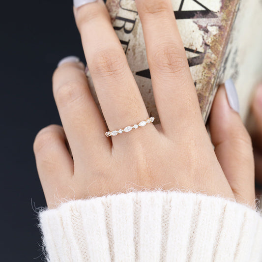 0.44 TCW Marquise & Round Half Eternity Moissanite Wedding Band