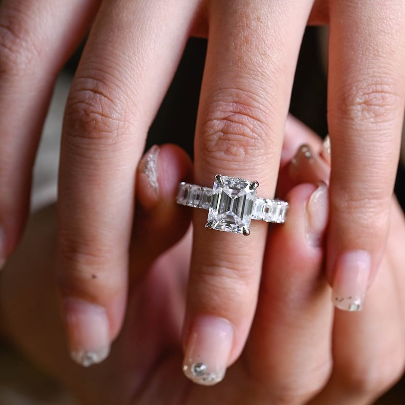 2.0 CT Emerald Pave Moissanite Engagement Ring