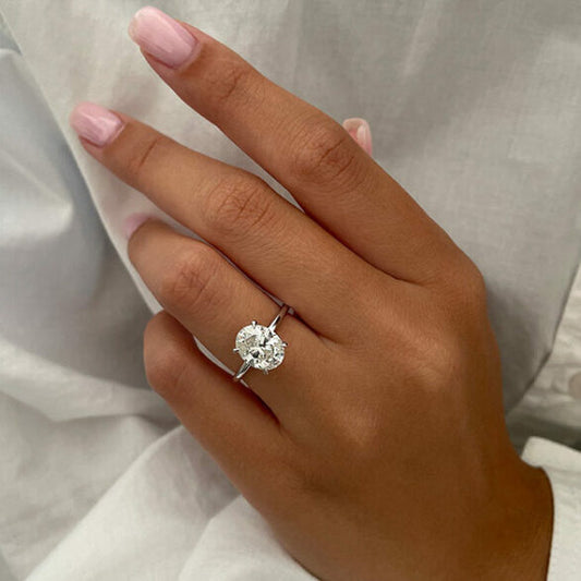 2.1 CT Oval Hidden Halo Moissanite Engagement Ring