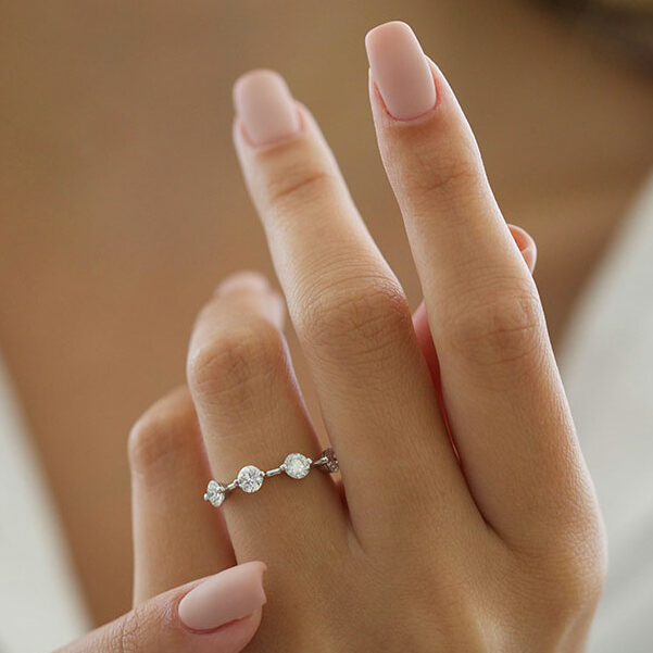1 TCW Round Dainty Moissanite Wedding Band