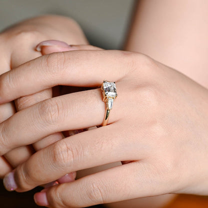 2.0 CT Emerald Three Stone Moissanite Engagement Ring