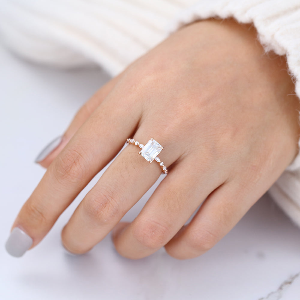 1.6 CT Emerald Pave Moissanite Engagement Ring