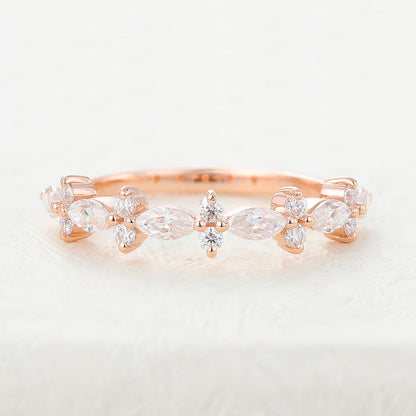 0.62 TCW Marquise & Round Half Eternity Moissanite Wedding Band