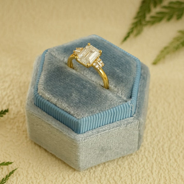 2.0 CT Emerald Cluster Moissanite Engagement Ring