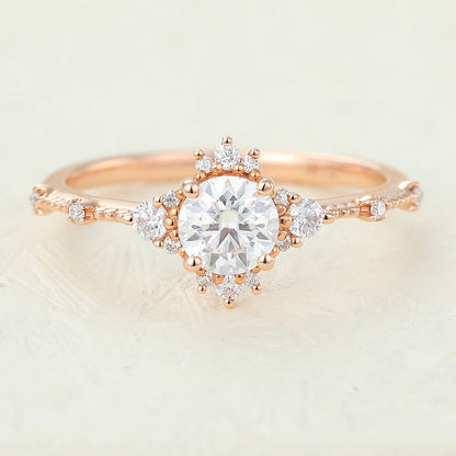 0.41 CT Round Shaped Moissanite Engagement Ring In Cluster Design