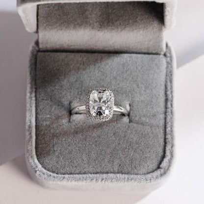 2.0 CT Elongated Cushion Halo Moissanite Engagement Ring