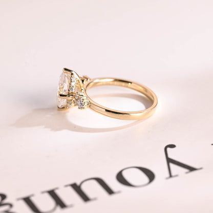 2.0 CT Oval Cluster Moissanite Engagement Ring