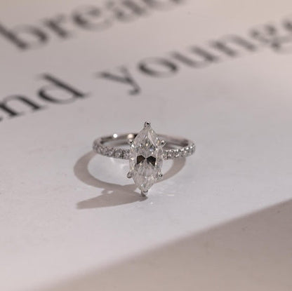 2.0 CT Marquise Pave Moissanite Engagement Ring