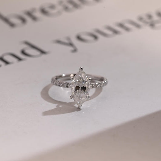 2.0 CT Marquise Pave Moissanite Engagement Ring