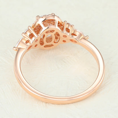 0.84 CT Oval Cluster Moissanite Engagement Ring