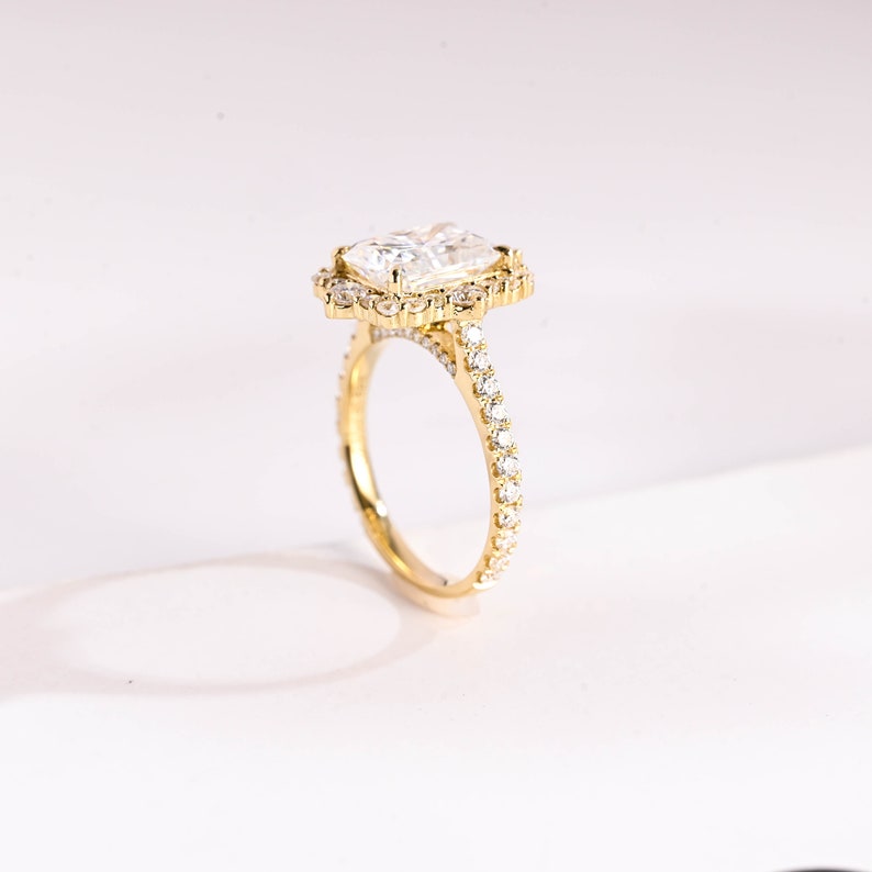 2.5 CT Radiant Pave & Halo Moissanite Engagement Ring