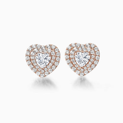 0.6 TCW Heart Cut Double Halo Stud Moissanite Earrings