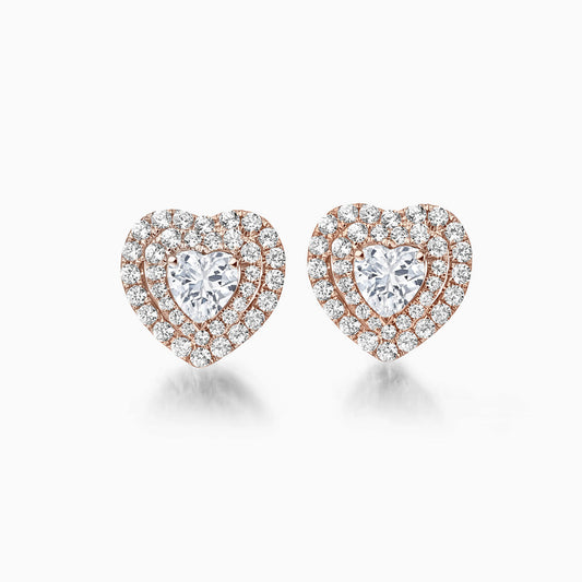 0.6 TCW Heart Cut Double Halo Stud Moissanite Earrings