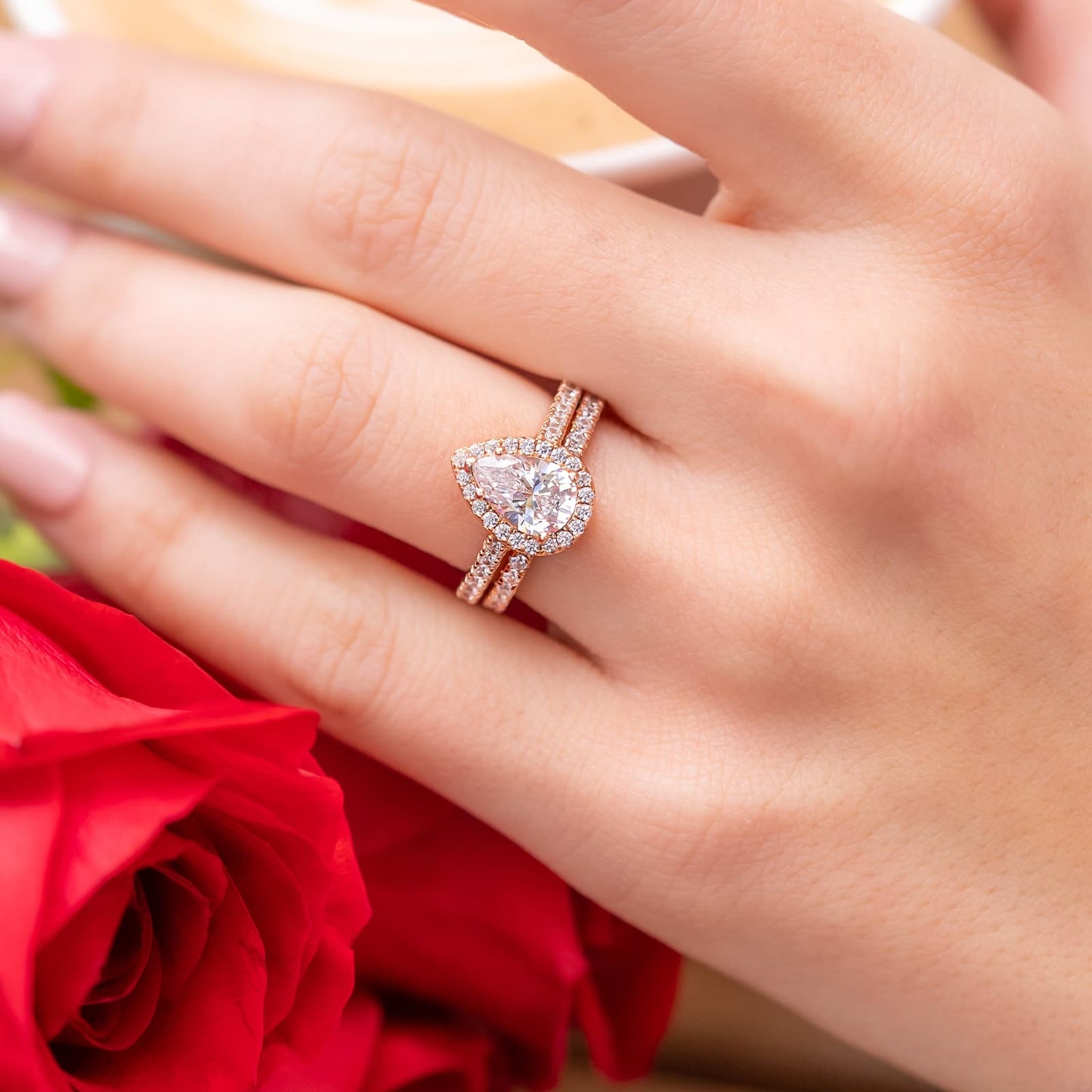 1.33 CT Pear Halo & Pave Moissanite Engagement Ring
