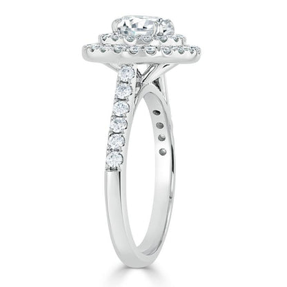 0.75 CT Round Cut Double Halo Moissanite Engagement Ring With Pave Setting 3