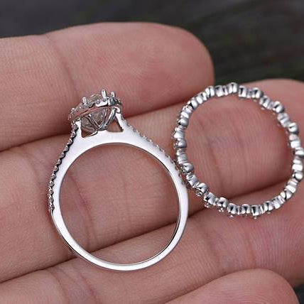 1 CT Marquise Halo & Pave Moissanite Bridal Set