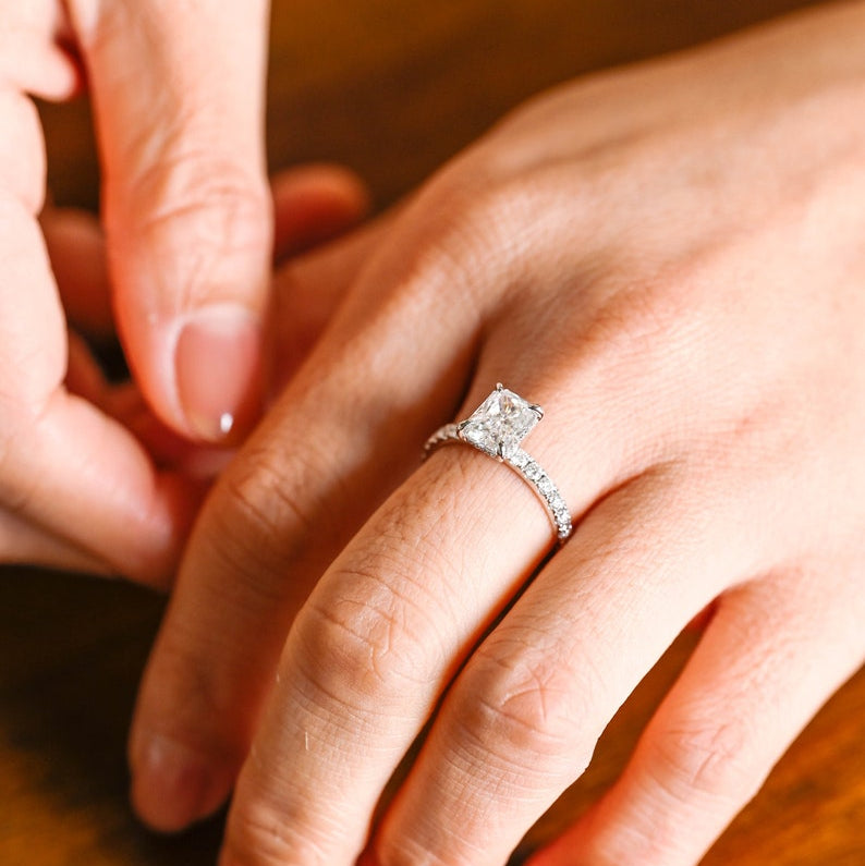 2.5 CT Radiant Pave Moissanite Engagement Ring