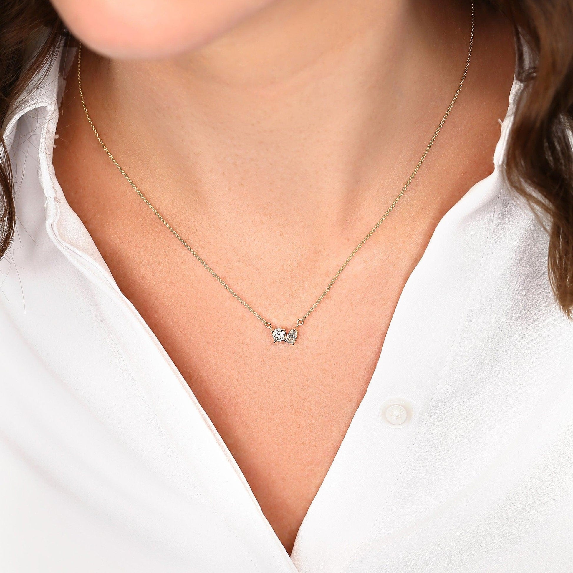 0.5 TCW Round & Pear Moissanite Two Stone Necklace