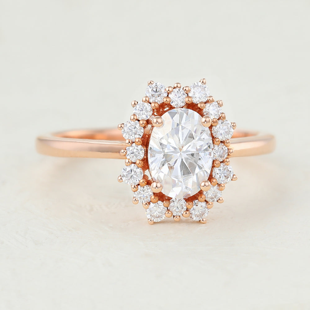 1 CT Oval Shaped Moissanite Engagement Ring In Cluster Design