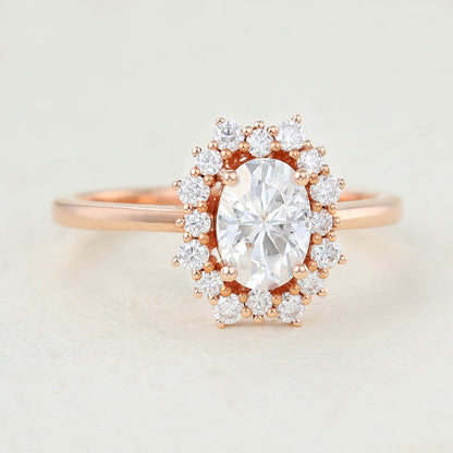 1 CT Oval Shaped Moissanite Engagement Ring In Cluster Design