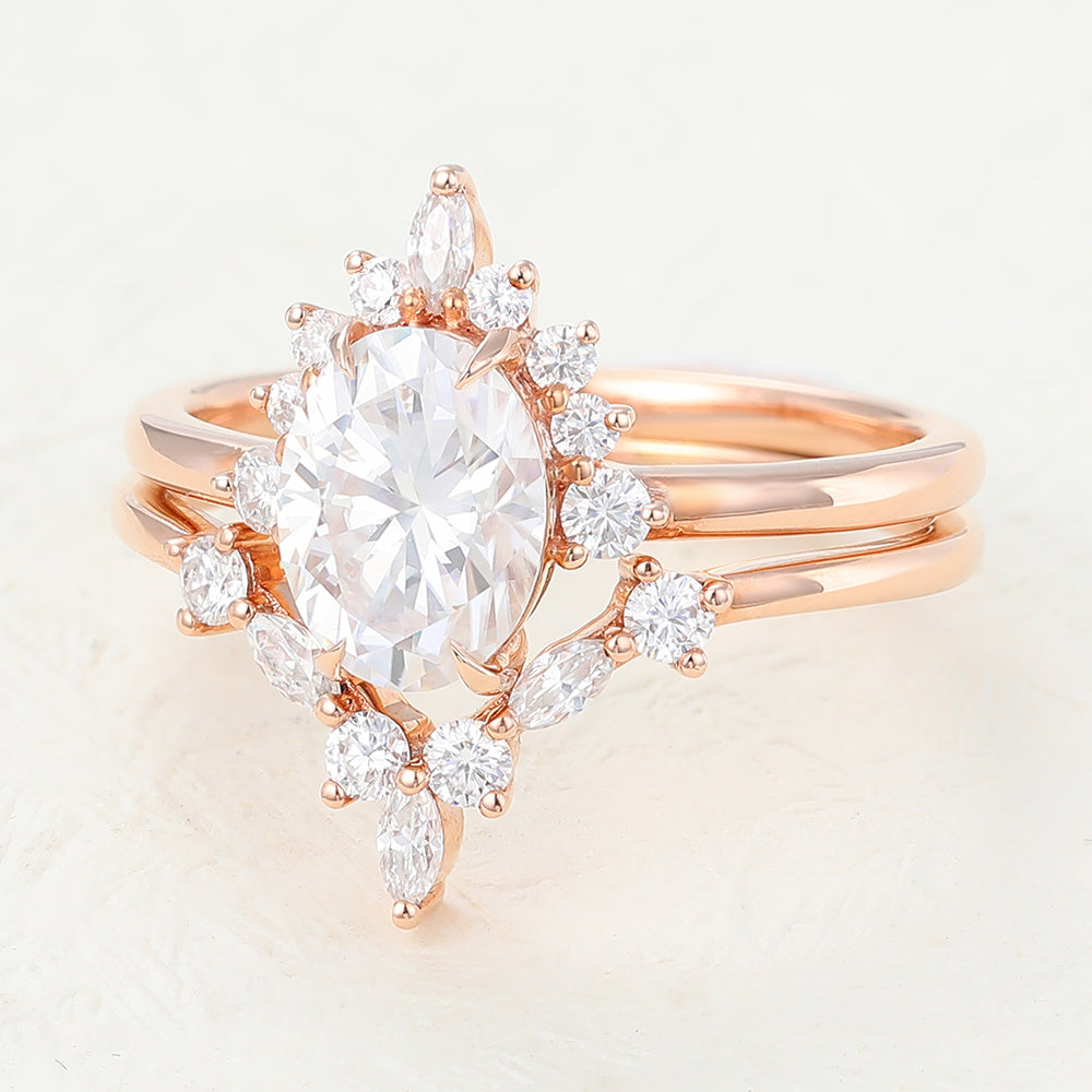 1.33 CT Oval Cluster Moissanite Bridal Set