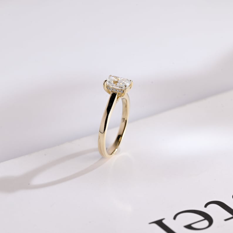 2.5 CT Elongated Cushion Hidden Halo Moissanite Engagement Ring