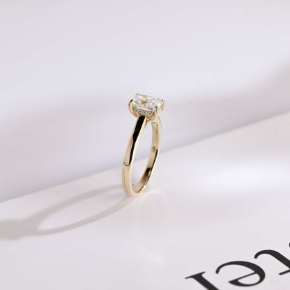 2.5 CT Elongated Cushion Hidden Halo Moissanite Engagement Ring