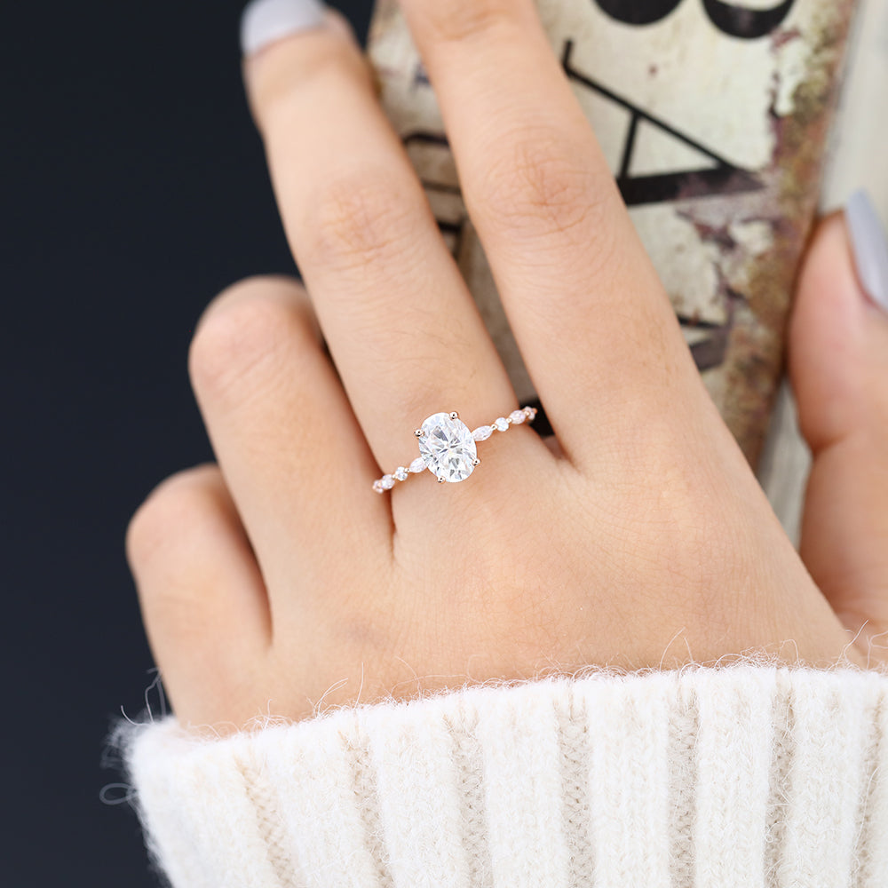 1.33 CT Oval Shaped Moissanite Engagement Ring In Pave Design