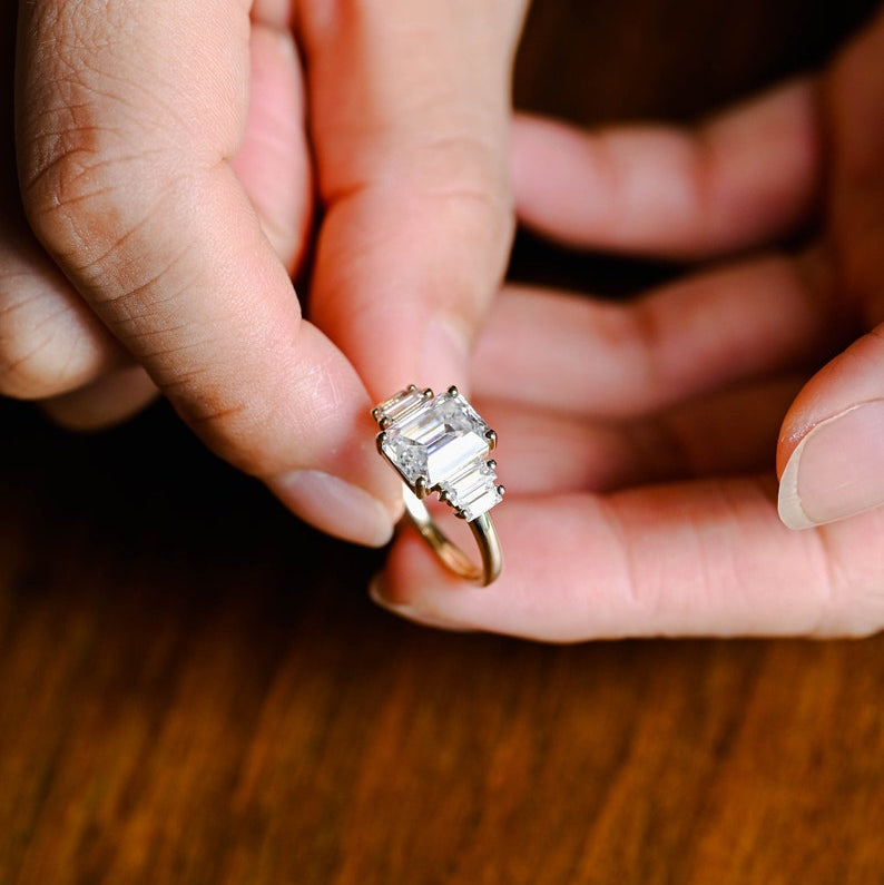 2.0 CT Emerald Cluster Moissanite Engagement Ring