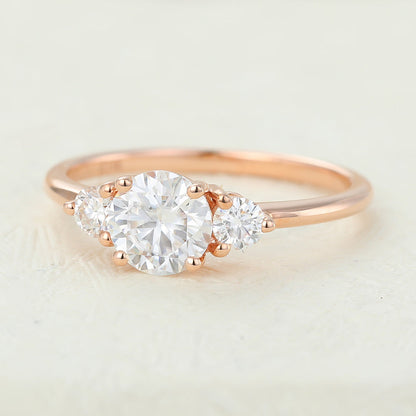 0.68 CT Round Three Stone Moissanite Engagement Ring
