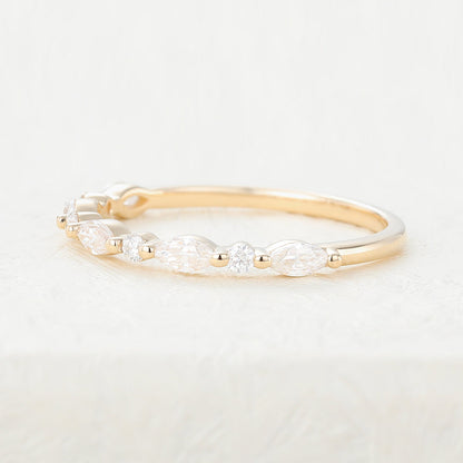 0.44 TCW Marquise & Round Half Eternity Moissanite Wedding Band