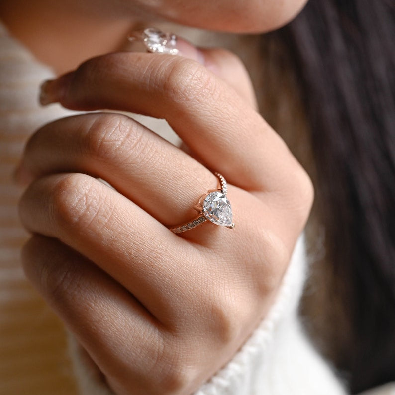 2.0 CT Pear Pave Moissanite Engagement Ring