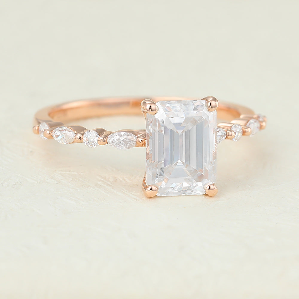 1.6 CT Emerald Pave Moissanite Engagement Ring